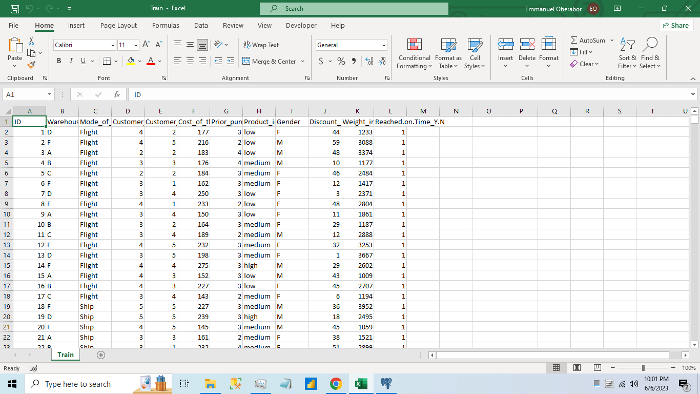Initial Excel Sheet